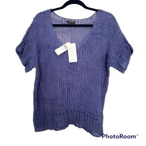 Eileen Fisher Blang Vneck Top Dolman Sleeve Open Knit Sweater Medium